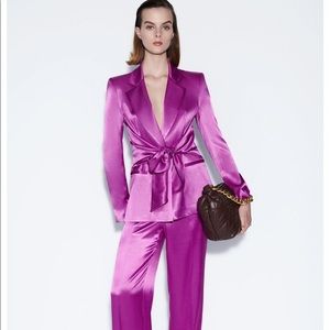 Zara Satin Effect Purple Tie Blazer XS / US2